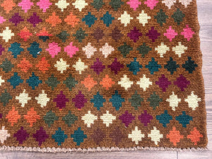 Colorful Afghan Balouch Rug 3x4, Vintage Handmade Wool Carpet