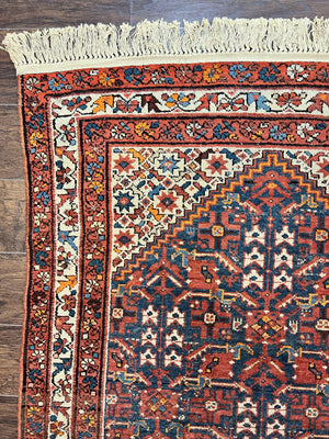 Persian Malayer Rug 4x7, Tribal Rug, Geometric, Antique Oriental Carpet, Red Blue Cream, Boho Rug, Hand Knotted Wool Rug