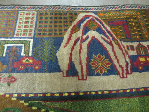 3' X 5' New Vintage Handmade Afghan Balouch Tribal Wool Pictorial Rug # 303