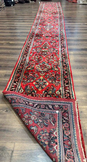 RESERVED Long Persian Sarouk Runner Rug 2.9 x 21, Rare Size for Long Hallway, Wool, Vintage, Floral, Red