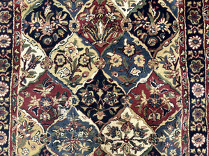 Panel Design Wool Rug 5x8 Multicolor Hand Tufted Vintage Carpet