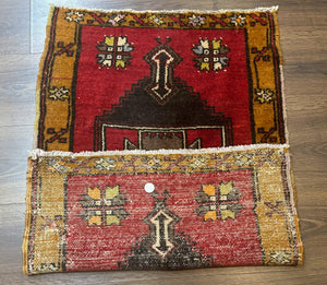 Turkish Yastik Rug 2x3, Geometric Medallion, Small Turkish Wool Rug, Red