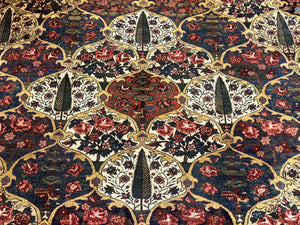 Antique Persian Bakhtiari Rug 12x19, Palace Size Wool Handmade Persian Carpet, Oversized Rug, Panel Design, Peacocks, Multicolor, Rare
