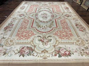Aubusson Rug 10x14, Wool Handmade Vintage Carpet, Elegant French European Design Rug, Large Room Sized Aubusson Rug, Stark Carpet