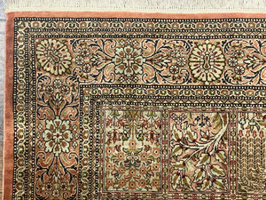 Magnificent Persian Silk Rug 3.7 x 5, Persian Qum Rug, Panel Design, Kheshti Garden, Extremely Fine 650 KPSI - 70 Raj, Hand Knotted, Vintage, Multicolor
