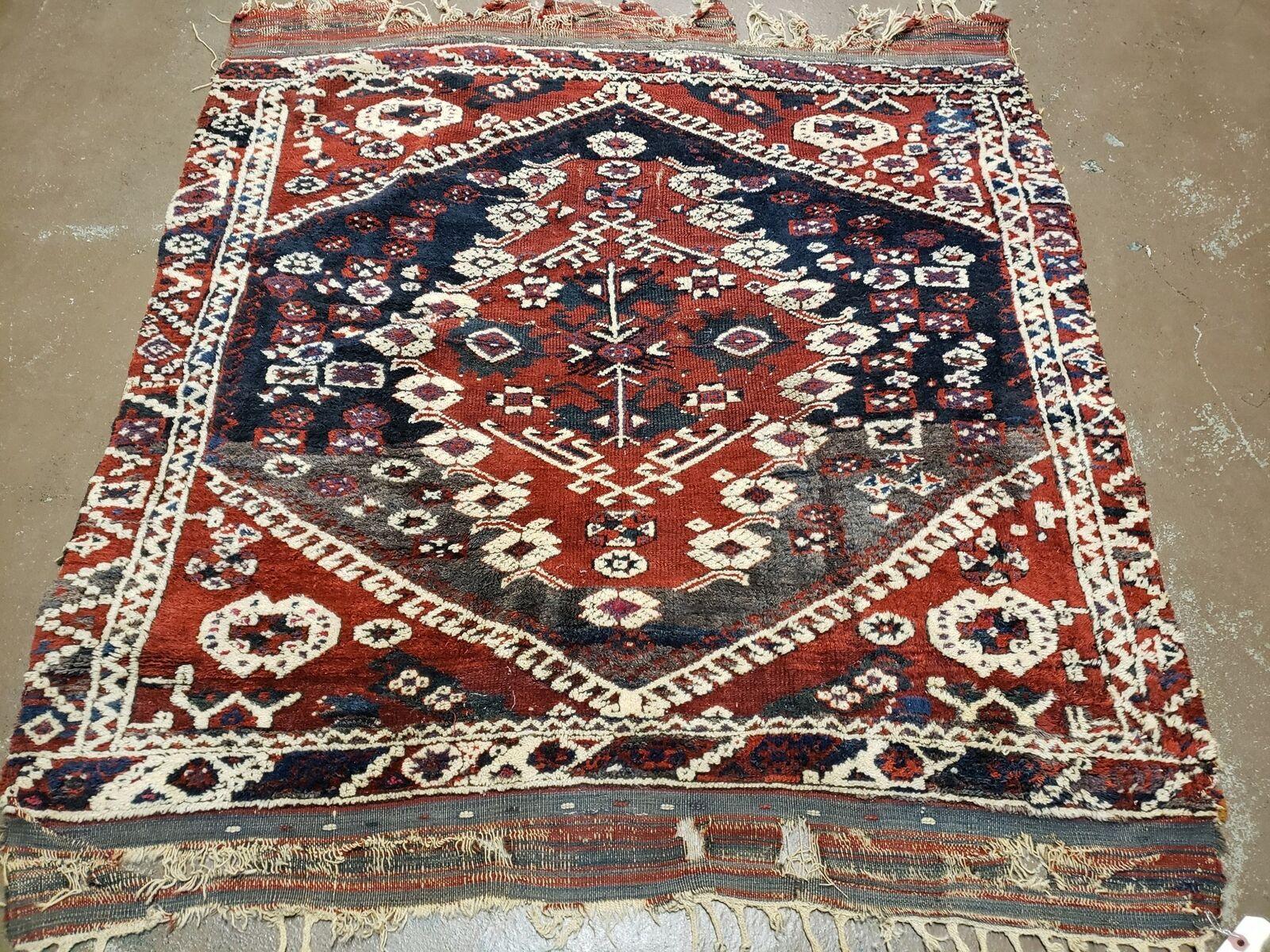 4' X 4' 4" Antique Handmade Turkish Oriental Bergema Wool Veg Dyes Tribal Collectible Rug
