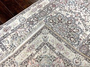 Silk Indian Kashmiri Rug 4x6, Handmade, Ivory, Fine 240 KPSI
