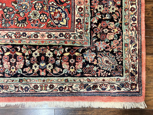 Square Persian Sarouk Rug 11x11 ft, Rare Size, Hand Knotted Wool Floral Allover Red Persian Carpet, Handmade Antique Rug