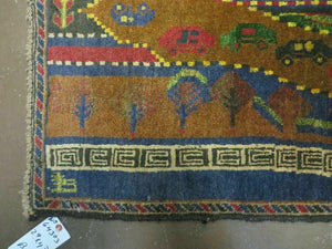 3' X 5' New Vintage Handmade Afghan Balouch Tribal Wool Pictorial Rug # 303