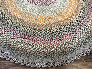 Large American Braided Rug 9x9, Multicolor Vintage Braided Carpet