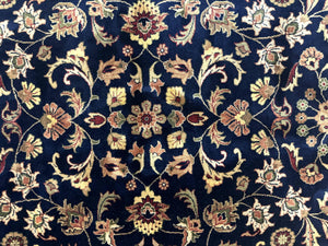 Indo Persian Rug 8x10, Navy Blue and Red, Floral Allover, Hand Knotted Vintage Wool Carpet, Indo Sarouk