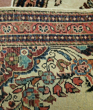 2' 7" X 4' Vintage Handmade Indian Medallion Wool Floral Beige Rug