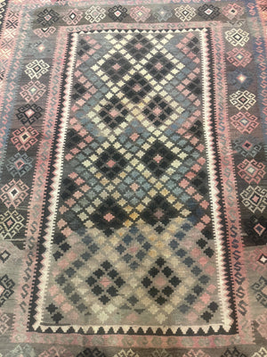 Persian Kurdish Kilim Rug 8x10, Large Flatweave Tribal Bohemian Rug, Vintage Zarand Kilim