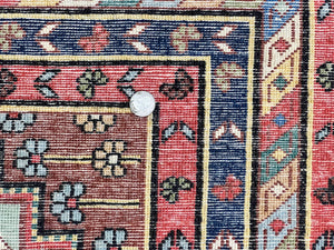 Colorful Turkish Rug 3x6, Geometric Heriz Oriental Carpet, Wool Hand Knotted Vintage Carpet, Oriental Rug 3 x 6