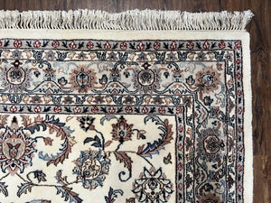 Indian Rug 5.7 x 9, Vintage Oriental Carpet, Handmade Hand Knotted Wool Rug, Living Room Rug, Bedroom Rug, Ivory and Gray, Allover Floral
