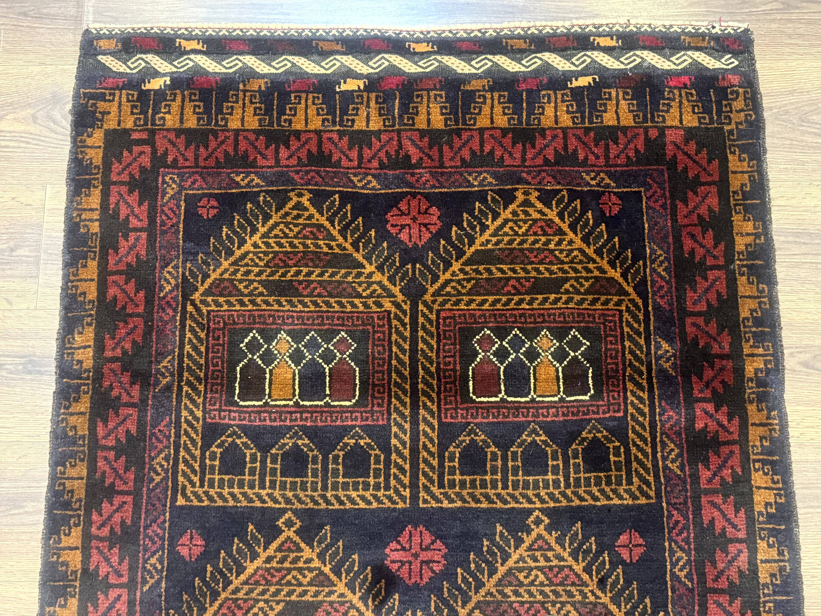 Afghan Rug 3x7, Navy Blue, Tribal Rug, Balouch Carpet, New