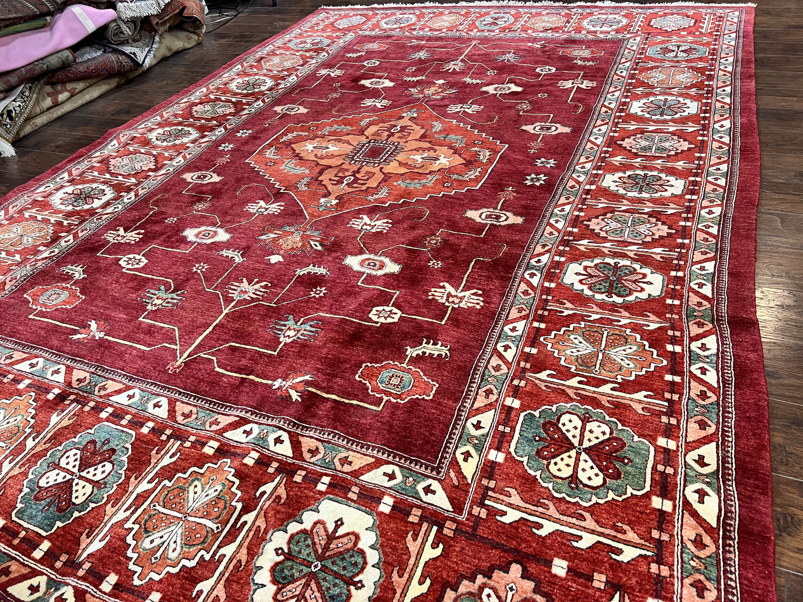 Persian Bidjar Rug 9x13, Wool Hand Knotted Vintage Carpet, Red Oriental Rug, Handmade Rug, Large 9 x 13 Room Size Rug