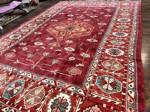 Persian Bidjar Rug 9x13, Wool Hand Knotted Vintage Carpet, Red Oriental Rug, Handmade Rug, Large 9 x 13 Room Size Rug