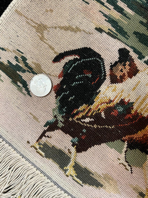 Persian Tabriz Pictorial Rug 2x3, Fine High KPSI Pictorial Carpet, Lady in Front of Home with Chickens 2 x 3 ft Oriental Rug Vintage Handmade Wool
