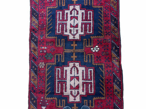 2' 9" X 4' 7" Vintage Handmade Tribal Wool Rug Balouchi Rug Afghan Rug Red Beige