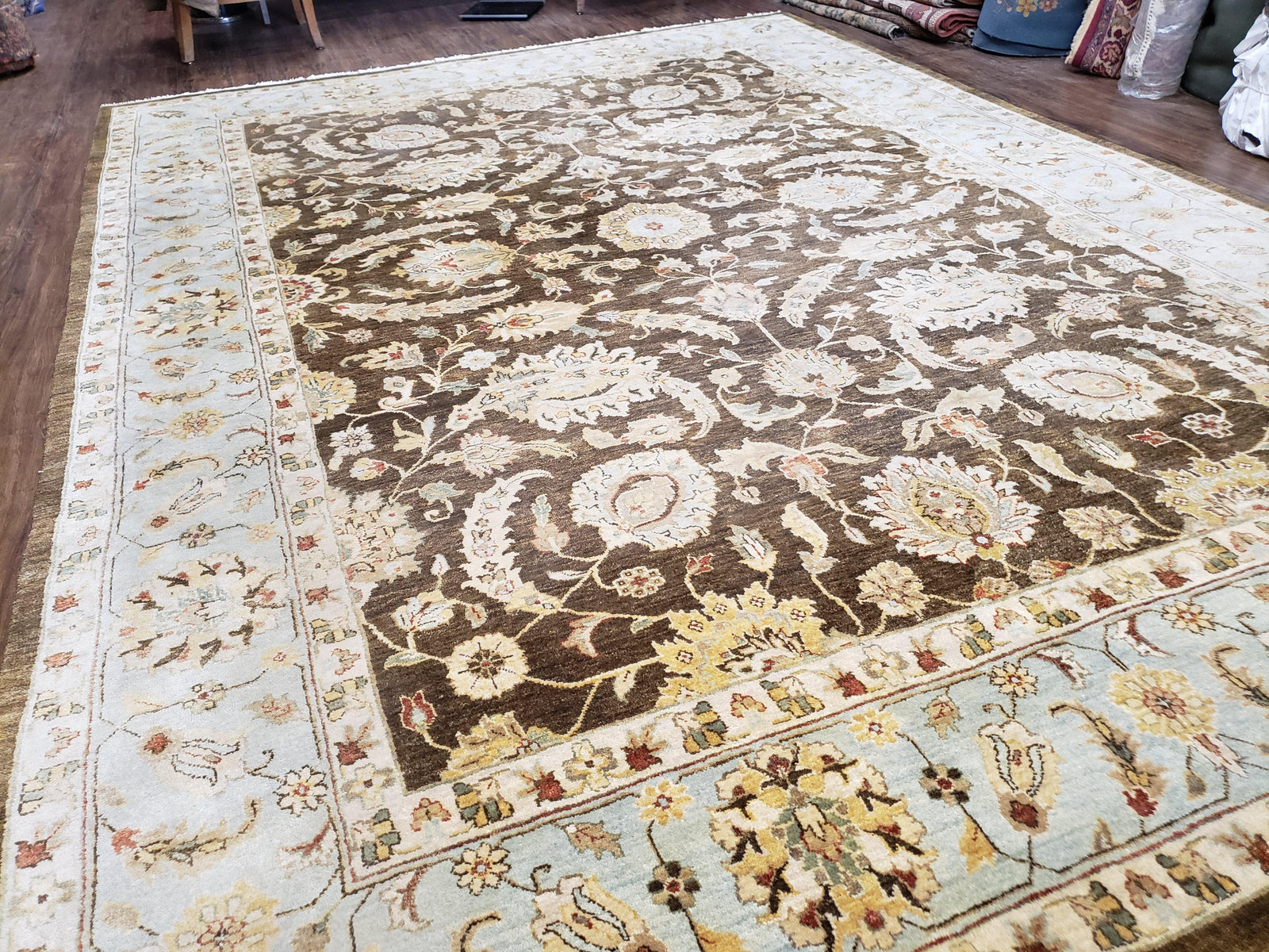 9x12 Vintage Handmade Wool Rug Carpet Indo Mahal Oushak Nice Brown Blue