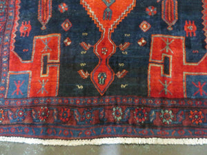 4' 6" X 8' 2" Antique Handmade India Tribal Geometric Wool Rug Red Blue # 129