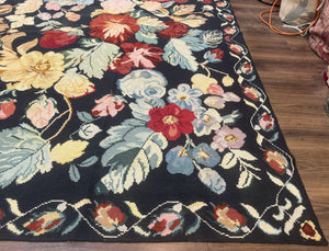 Palace Size Needlepoint Rug 12x18, Vintage Spanish Portuguese Carpet, Floral Design