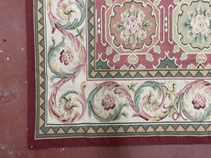 Square Aubusson Rug 9x9, Panel Design, European French English Carpet, Wool