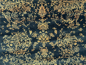 Area Rug 8x10 High Quality Handmade Oriental Carpet, Modern Contemporary Rug, Rug for Living Room, Wool Rug, Blue and Gold, Pakistani Rug