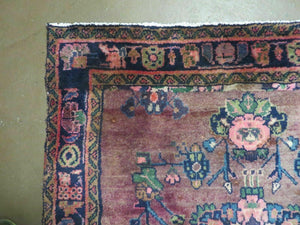 3 x 7 Antique Persian Hamadan Nahavand Rug, Tribal Runner Rug , Handmade Oriental Wool Rug, Vegetable Dyed, Purple-Red & Dark Blue, 3x7 Rug