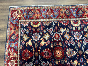 Persian Sarouk Mahal Rug 7x11, Navy Blue Multicolor Colorful Persian Carpet, Mina Khani Allover Pattern, Vintage Persian Rug