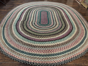Large Oval American Braided Rug 10x12, Multicolor Vintage Braided Carpet