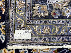 Wonderful Navy Blue Persian Kashan Rug 11x13, Allover Floral Design with Central Medallion, Wool Hand-Knotted Antique Carpet, Signed Rabani Rug