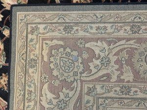 Vintage Oriental Rug 8x11, Floral Persian Design Carpet, Turkish Power Loomed Rug, Navy Blue Red Cream