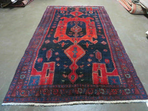 4' 6" X 8' 2" Antique Handmade India Tribal Geometric Wool Rug Red Blue # 129