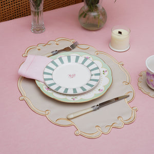 CELESTIA BEIGE OVAL FAUX LEATHER PLACEMAT & COASTER SET (Set Of 4)