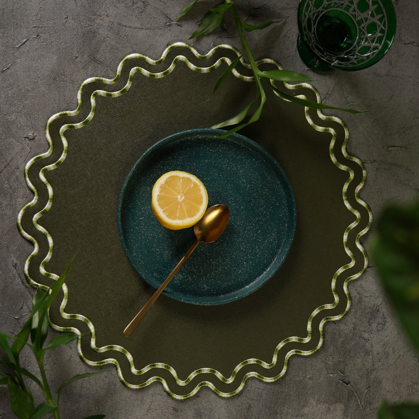 ELYSIAN DARK GREEN FAUX LEATHER PLACEMAT (Set Of 4) - Set of 4