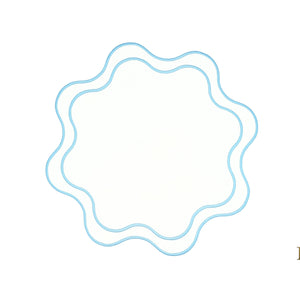 HAVEN WHITE WAVY EDGE BLUE TRIM FAUX LEATHER PLACEMAT (Set Of 4)