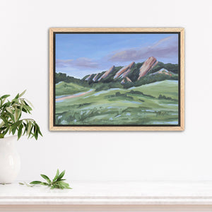 "Evening at the Flatirons" 8x10 Stretched Canvas Art Print with Oak Frame || Final Sale