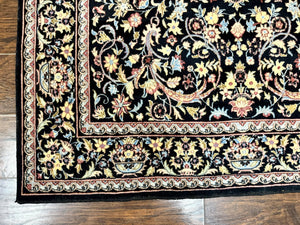 Pak Persian Rug 5x7, Floral, Colorful, Handmade Vintage Wool Rug, Finely Hand Knotted 225 KPSI, Black