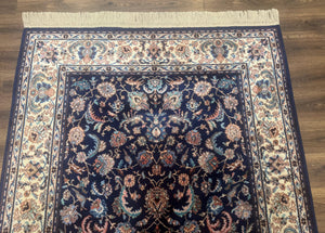 Karastan Rug #747, Indigo Tabriz 5.9 x 9, Wool Carpet Original 700 Series, Vintage Area Rug Allover Floral, Discontinued, Navy Blue Ivory