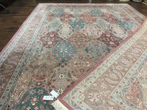 Sino Persian Rug 10x14, Multicolor Panel Design, Wool Handmade Vintage Large Rug