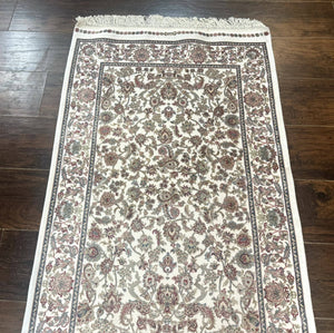 Small Turkish Silk Rug 2.6 x 4, Ivory, Allover Design, Bamboo Silk