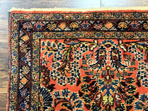 Antique Persian Lilihan Rug 2x4, Red, Floral, Wool, Handmade Lilian Persian Carpet