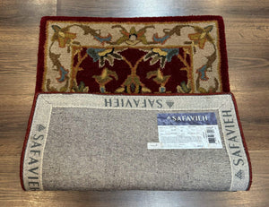 Small Floral Wool Rug 2x3, Safavieh Heritage Collection, Dark Red & Cream