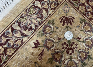 Pretty Indo Persian Rug 6x9, Allover Floral Motif with Birds, Tan/Cream, Very Fine Oriental Carpet, Hand Knotted Vintage Indian Wool Rug