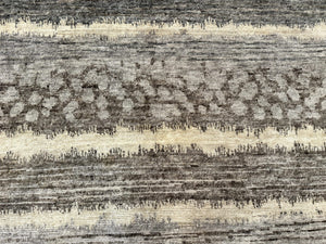 Modern Tibetan Wool Rug 8x10, Abstract, Contemporary, Handmade, Gray, Stripes