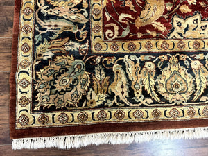 Indo Persian Rug 10x14, Indian Agra Carpet, Vintage Handmade Wool Large Traditional Rug, Dark Red Navy Blue Beige