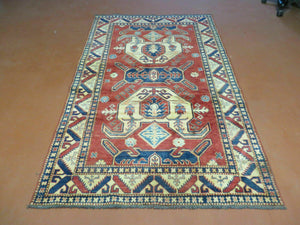 4' X 6' Vintage Handmade Turkish Kazak Pattern Wool Rug Carpet Nice