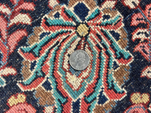 Square Persian Sarouk Rug 11x11 ft, Rare Size, Hand Knotted Wool Floral Allover Red Persian Carpet, Handmade Antique Rug